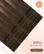 GOO GOO Invisi Edge Tape in Hair Extensions Human Hair, 4/27/4 Balayage Chocolate Brown to Caramel Blonde 20pcs 14inch 50g, Virgin Remy Hair, Seamless Injected Tape, Natural Look