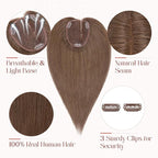 Hairro 100% Human Hair Topper No Bangs, Real Clip in Hair Hairpieces for Women, 3.94x4.72 Silk Base for Thinning Receding High Hairline, 12 Inch Dark Brown Side Part
