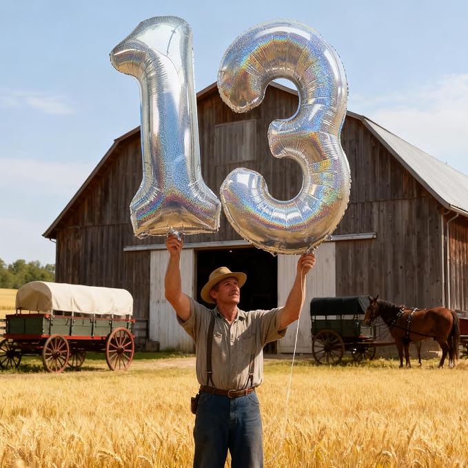 Jonhamwelbor 40 Inch Laser Silver 13 Balloon Numbers Foil Mylar Giant Balloon - Image 6