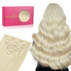 WENNALIFE Seamless Clip In Hair Extensions Human Hair, 14 Inch 130g 7pcs Bleach Blonde Real Hair Extensions Clip in Human Hair Invisible PU Skin Weft Natural Remy Human Hair Extensions