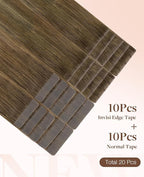 GOO GOO Invisi Edge Tape in Hair Extensions Human Hair, 3/8/613 Walnut Brown to Ash Brown and Bleach Blonde 10pcs injected with 10pcs classical tape ins, 18inch 50g, Virgin Remy Hair, Natural Look