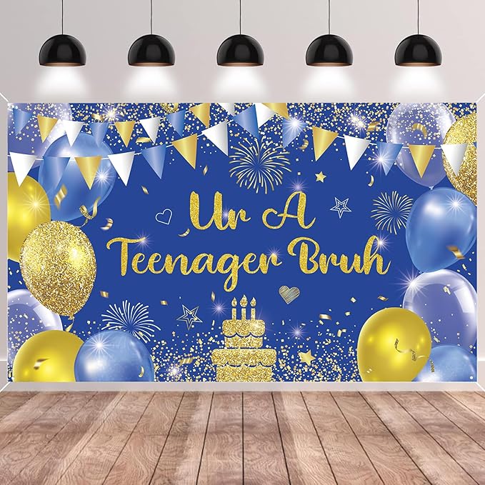 Blue Gold Ur A Teenager Bruh Banner Backdrop Photography Background Hanging by SMENGGIL