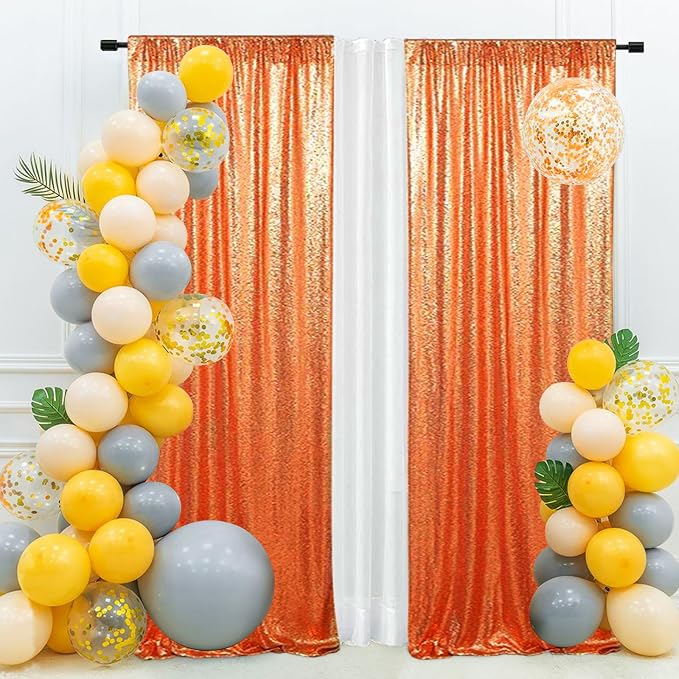 Eternal Beauty Orange 3mm Sequin Backdrop 2x8 Ft 2 Pack Wedding | Dense Sparkle - Image 9