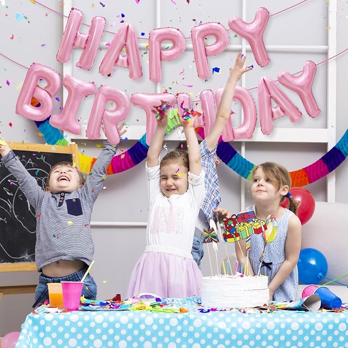 Pink Happy Birthday Balloon Banner Decorations 16 inch - Image 7