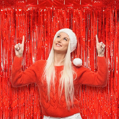 Voircoloria Laser Red Foil Fringe Backdrop Curtains, 2 Pack | Tinsel Streamers - Image 7