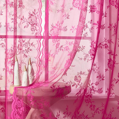 Raspberry Lace Curtains 96 Inches Long 2 Panels Vintage Floral Curtains - Image 5