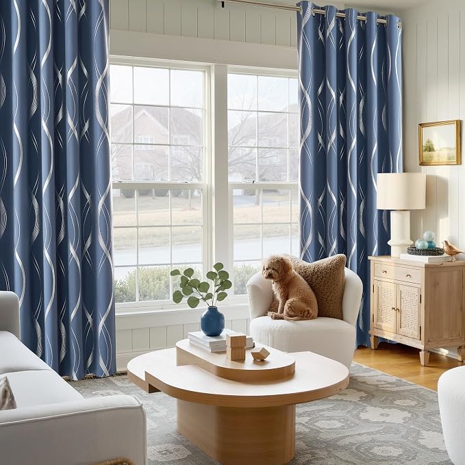 NICETOWN Stone Blue Blackout Living Room Curtain Panels 84 inch Long, W66 x L84 - Image 2