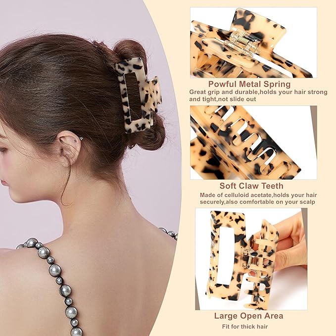 2 Pack Hair Claw Clips for Women Tortoise Shell Large Claw Hair Clips for Thin to Thick Hair Rectangle Hair Jaw clips