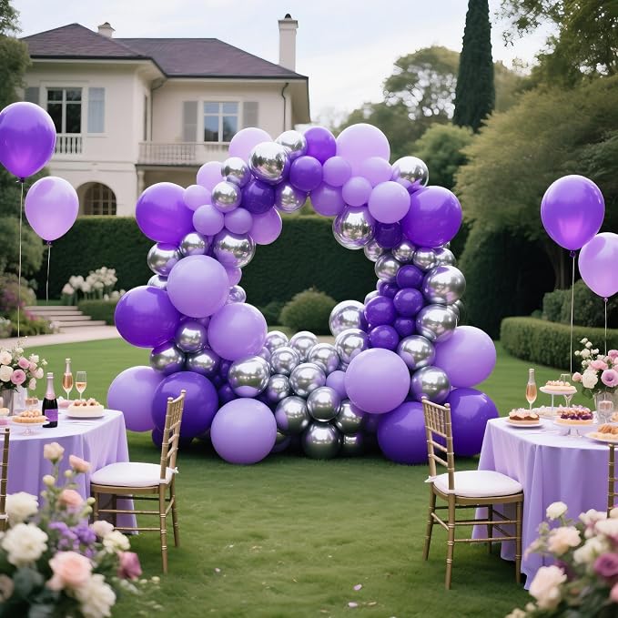Dark Purple Balloons 145pcs Different Sizes 5in 10in 12in 18in Purple Round - Image 5