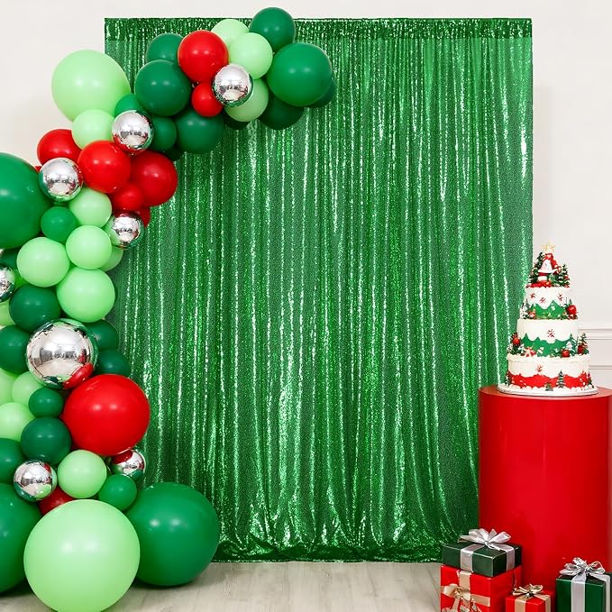 Poise3EHome Green Sequin Backdrop Curtain, 10Ft x 10Ft Green Glitter Backdrop - Image 3