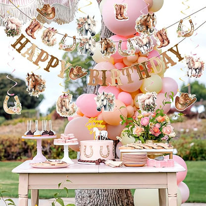 Horse Birthday Decorations for Girls, Happy Birthday Banners, Western Party for - Image 6