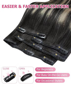 YoungSee Clip in Hair Extensions Real Human Hair Black Balayage Hair Extensions Clip ins Natural Black Roots Sliver Balayage Clip in Extensions Real Human Hair for Women 14Inch 120G 7Pcs