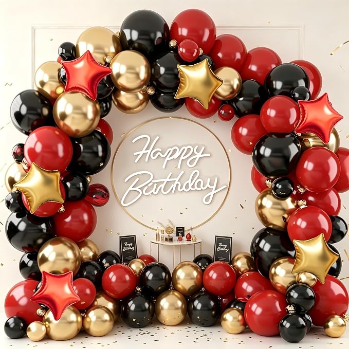 Red Gold Black Balloon Garland Arch Kit by Unknown