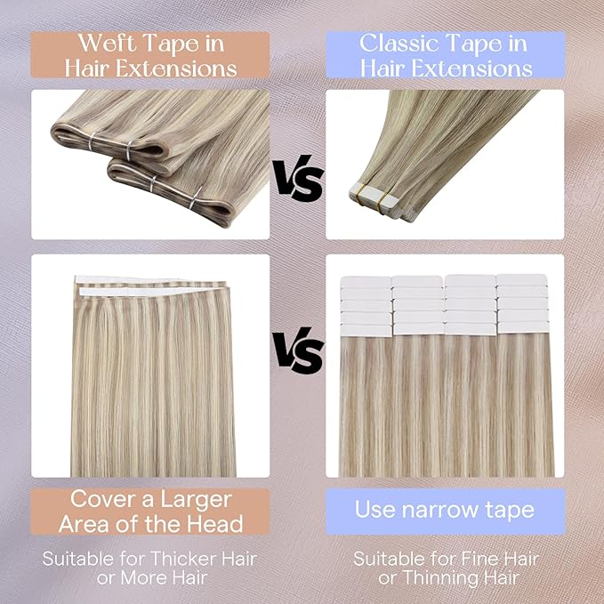 Full Shine Tape in Weft Hair Extensions Human Hair Color 18 Ash Blonde And 613 Blonde Hair Extensions Genius Weft Human Hair Tape in Extensions 22Inch Long Tape Weft Wire Adjustable Size 50G One Piece
