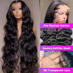 32 Inch 13x6 Body Wave Lace Front Wigs Human Hair 200 Density HD Lace Front Wigs Pre Plucked Brazilian Virgin Human Hair Wigs for Women Glueless Frontal Wigs Human Hair Natural Black Body Wave Wig