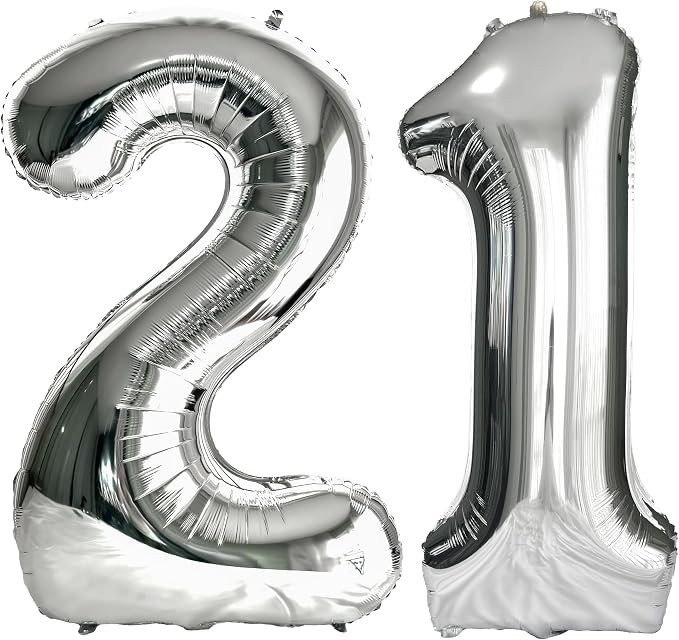 FIROMI 21 Number Balloons 40inch Silver Big Foil Mylar 21th Balloon Numbers | by Firomi