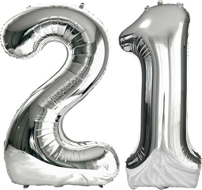 FIROMI 21 Number Balloons 40inch Silver Big Foil Mylar 21th Balloon Numbers | by Firomi