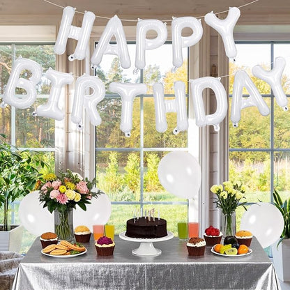 65 Pcs White Happy Birthday Balloons, 2 Sets A-Z White Letters Foil Balloons - Image 3