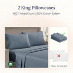 California Design Den Luxuriously Soft Premium 600 Thread Count, 100% Cotton Set of 2 Cases, Crisp Pillowcases King Size Set of 2, Fits King Pillows (Pastel Blue)