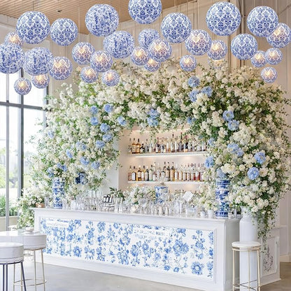 12 Pcs Chinoiserie Party Decor Blue White Porcelain Paper Lantern | 10" - Image 7