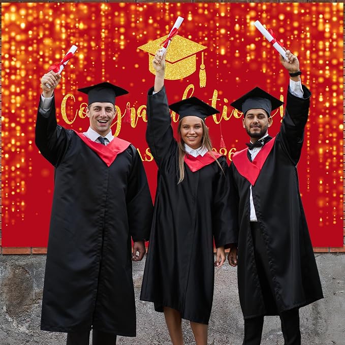 Mocsicka Class of 2026 Backdrop Red Gold Glitter Bokeh Graduation Party - Image 6