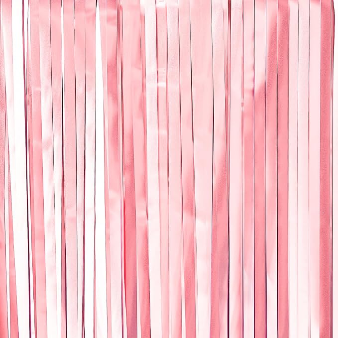PartyWoo Pink Pastel Tinsel Streamers 8.2FT 3pcs Foil Fringe Backdrop | Pink - Image 2