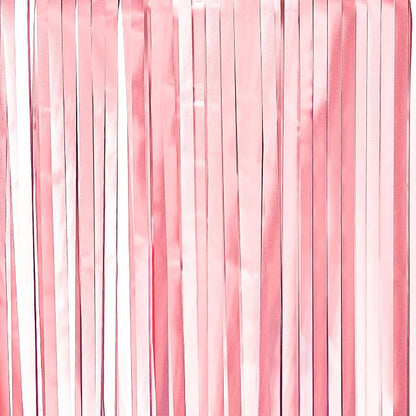 PartyWoo Pink Pastel Tinsel Streamers 8.2FT 3pcs Foil Fringe Backdrop | Pink - Image 2