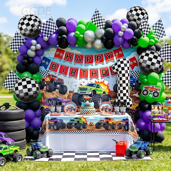 Monster Truck Birthday Party Theme 40 Inch Checkered Number Balloon 1 | - Image 5