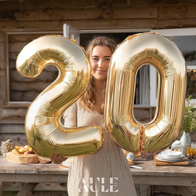 AULE 40 Inch Light Gold 20 Balloon Number Foil 0-9 Birthday Big Numbers | - Image 3