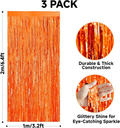 jijAcraft Orange Tinsel Foil Fringe Curtain, 3 Pack 3.2x6.5 Feet Orange Tinsel - Image 2