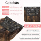 KooKaStyle Clip in Long Wavy Synthetic Hair Extension 20 Inch 4PCS Balayage Dark Brown to Chestnut Hairpieces Fiber Thick Double Weft Hair Extension for Women