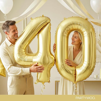 PartyWoo Number Balloons 40 Inch Gold Number 40 Kit 33pcs - Image 9