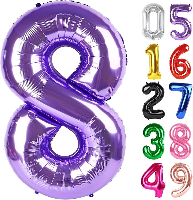 Purple Number 8 Balloon 40 Inch, 8th Birthday Party Decorations Men Women | by IWERP