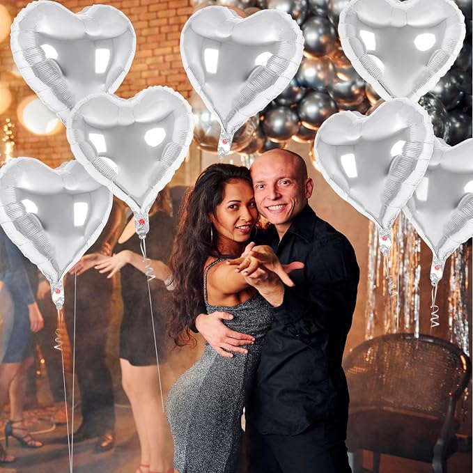 12 Pcs Silver Heart Balloons, 18 Inch Heart Foil Balloons Love Balloon - Image 4