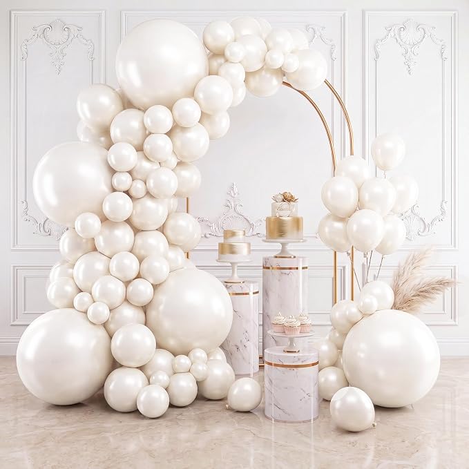 RUBFAC Pearl White Balloons Arch Kit Different Sizes 18 12 10 5 Inch 154pcs | by RUBFAC