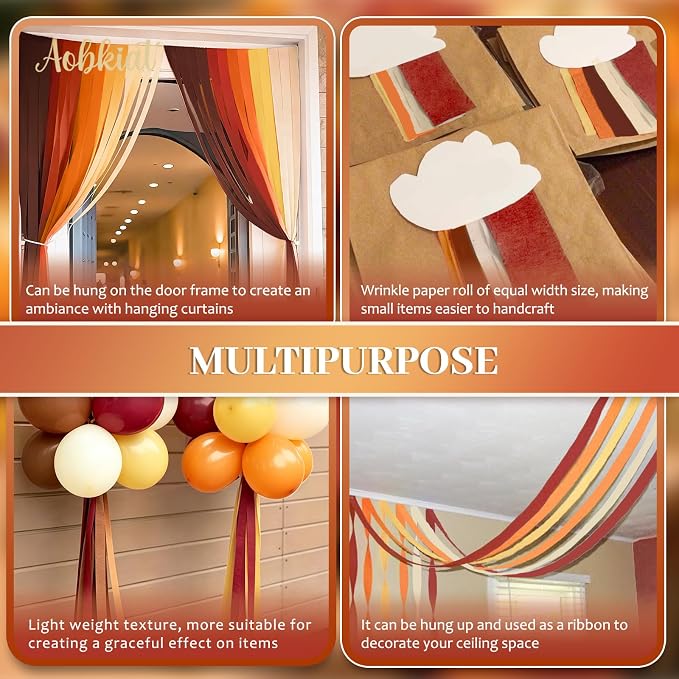AOBKIAT Fall Thanksgiving Streamers Party Decorations, 5 Rolls | Orange Red - Image 5
