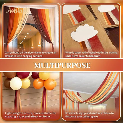AOBKIAT Fall Thanksgiving Streamers Party Decorations, 5 Rolls | Orange Red - Image 5
