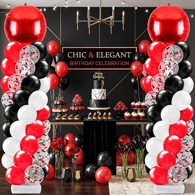 2 Sets Red Black and White Balloon Column Stand Kit, Adjustable Floor Balloon by Sonwyoung