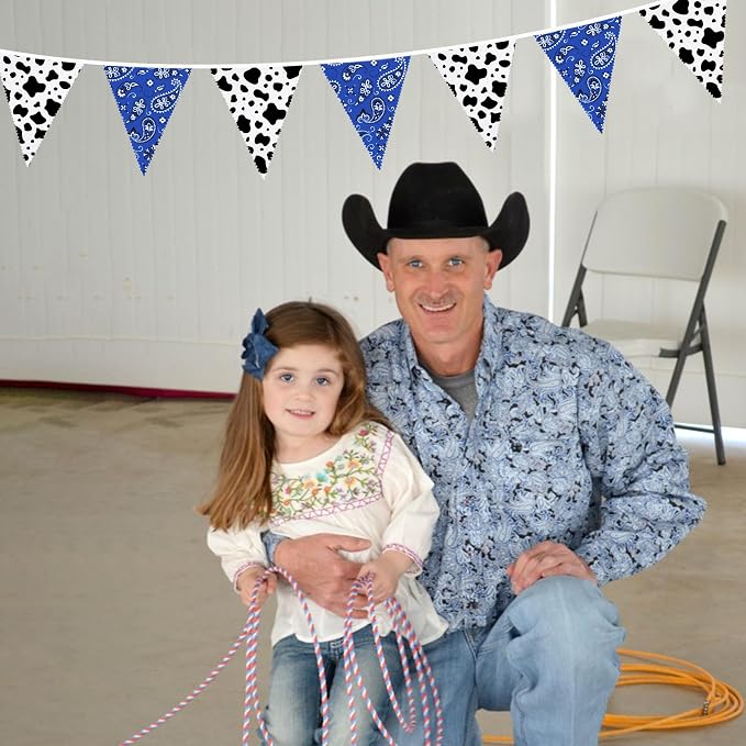 32Ft Western Cowboy Party Decorations Blue Paisley Bandana Pennant Banner - Image 5