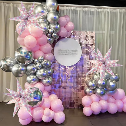 Light Pink Balloons Iridescent Gingham Checkered Explosion Star Balloons Girls - Image 4