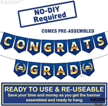 KatchOn Blue and Gold Congrats Grad Banner 10 Feet, Grad Party Decorations | No - Image 3