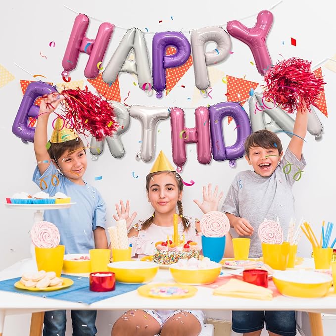 Pink Purple Happy Birthday Balloon Banner Set -16 Inch Foil Letters Balloons - Image 4