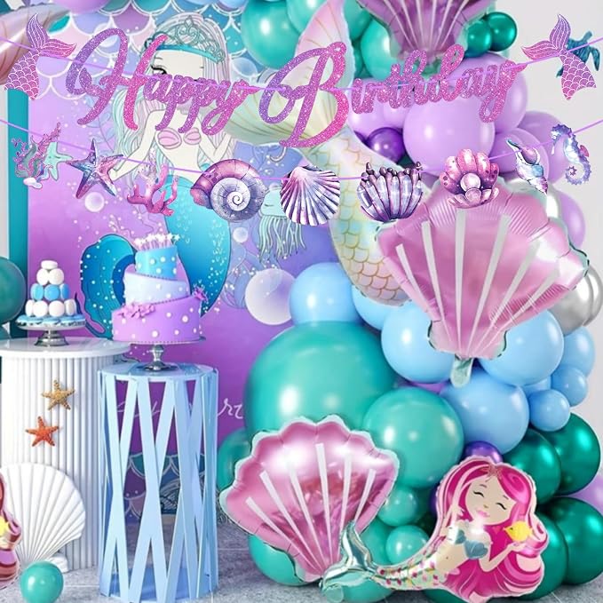 Mermaid Happy Birthday Banner Mermaid Party Decorations Under the Sea Party - Image 6