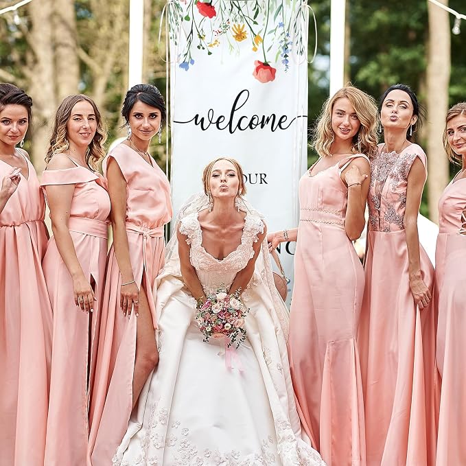 Yousoontic Welcome to Our Wedding Floral Linen Rustic Wedding Welcome Banner - Image 4