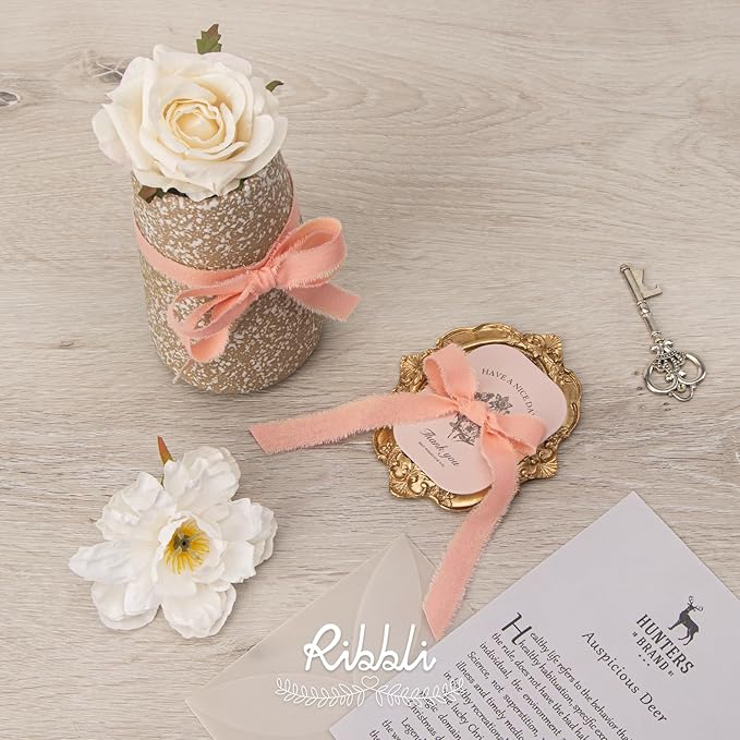 Ribbli 3 Rolls Pink Ribbon 5/8 Inch x 18Yards Ivory Blush Dusty Pink Handmade - Image 3