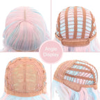 FAELBATY Mix Pink Wave Bob Wigs With Bangs Synthetic Cosplay Wig for Girl Shoulder Length Wig for Women Costume Wigs Candy Color(12" Mixed Blue Pink)