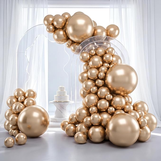 RUBFAC Gold Balloons 129pcs Chrome Gold Balloon Arch Different Sizes | Latex by RUBFAC