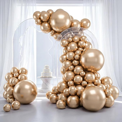 RUBFAC Gold Balloons 129pcs Chrome Gold Balloon Arch Different Sizes | Latex by RUBFAC
