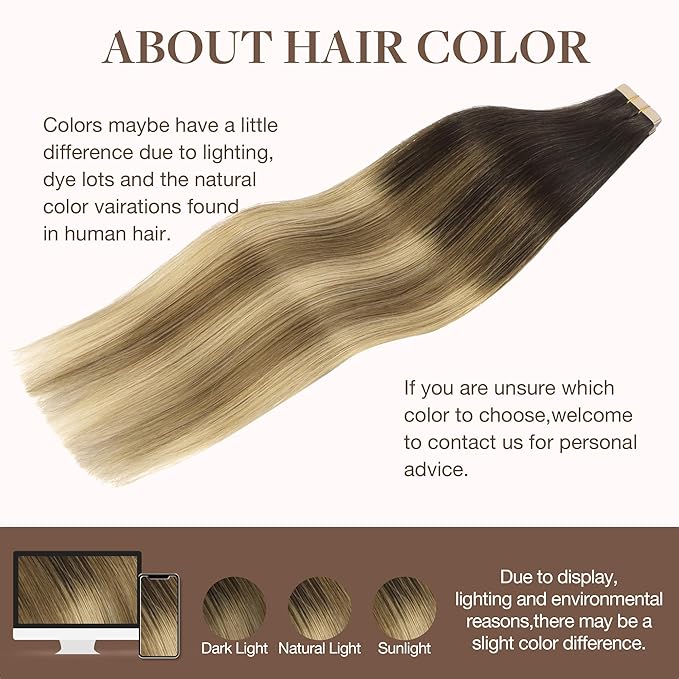 GOO GOO Tape in Hair Extensions Human Hair, 2/6/18 Balayage Brown to Dirty Blonde, 22inch 100g 40pcs, Skin Weft Seamless Invisible, Silky Straight with Thick Ends, Remy Human Hair