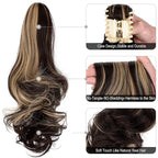 Claw Clip Ponytail Extension 18" Clip in Wavy Ponytail Hair Extensions Long Pony Tails for Women Extensions Ash Blonde Mix Brown Wave Hairpiece